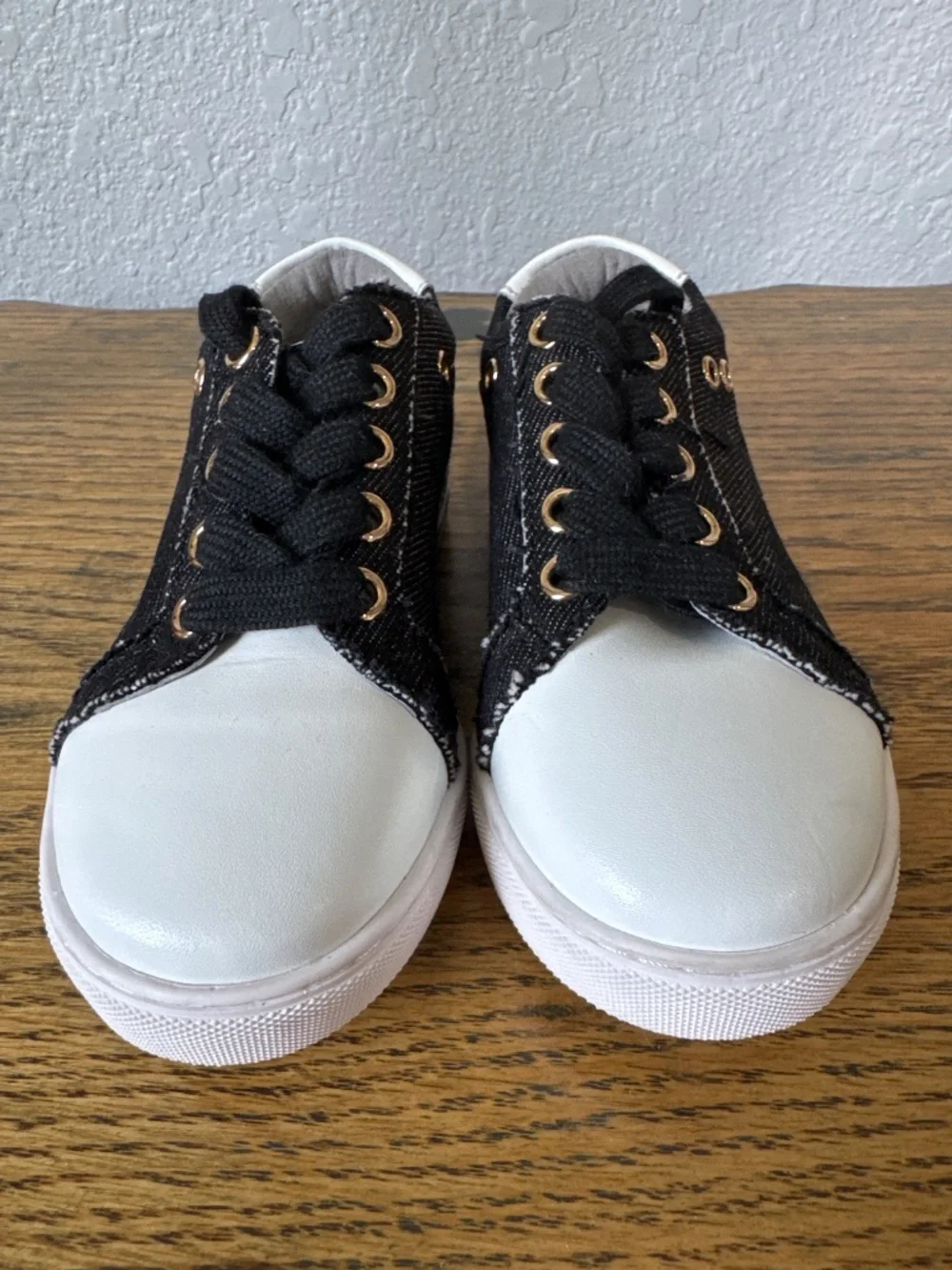 Ruby Label black denim sneakers white leather accents kids size 27 US 10